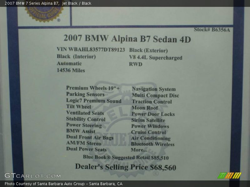 Jet Black / Black 2007 BMW 7 Series Alpina B7