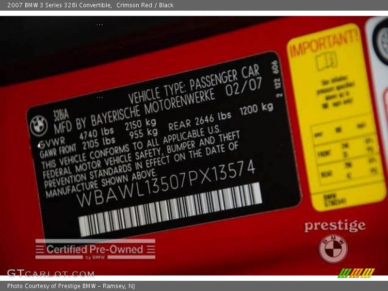 Crimson Red / Black 2007 BMW 3 Series 328i Convertible