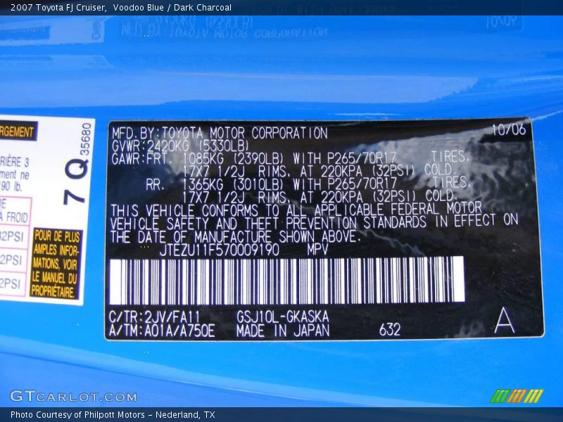 Voodoo Blue / Dark Charcoal 2007 Toyota FJ Cruiser
