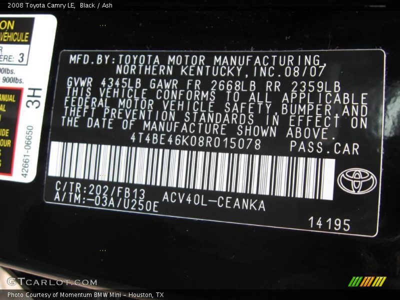 Black / Ash 2008 Toyota Camry LE