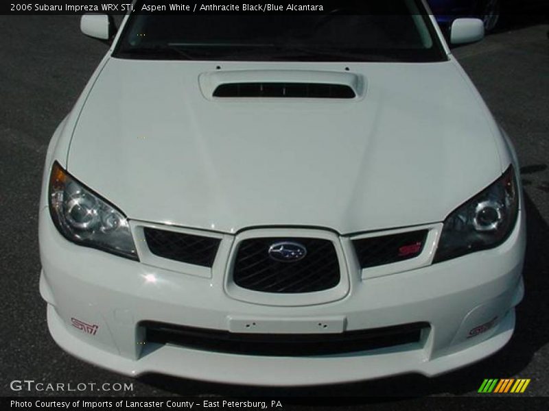 Aspen White / Anthracite Black/Blue Alcantara 2006 Subaru Impreza WRX STi