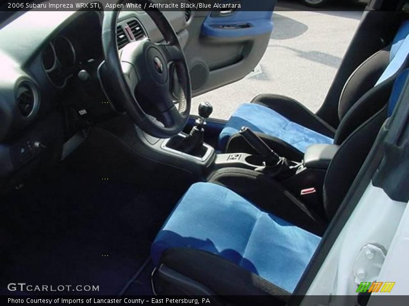 Aspen White / Anthracite Black/Blue Alcantara 2006 Subaru Impreza WRX STi