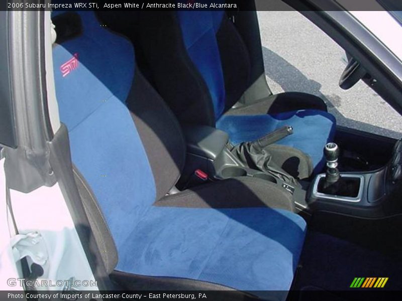 Aspen White / Anthracite Black/Blue Alcantara 2006 Subaru Impreza WRX STi