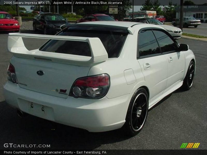 Aspen White / Anthracite Black/Blue Alcantara 2006 Subaru Impreza WRX STi