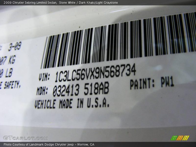 Stone White / Dark Khaki/Light Graystone 2009 Chrysler Sebring Limited Sedan