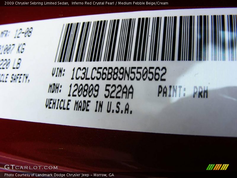 Inferno Red Crystal Pearl / Medium Pebble Beige/Cream 2009 Chrysler Sebring Limited Sedan