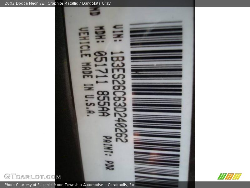 Graphite Metallic / Dark Slate Gray 2003 Dodge Neon SE