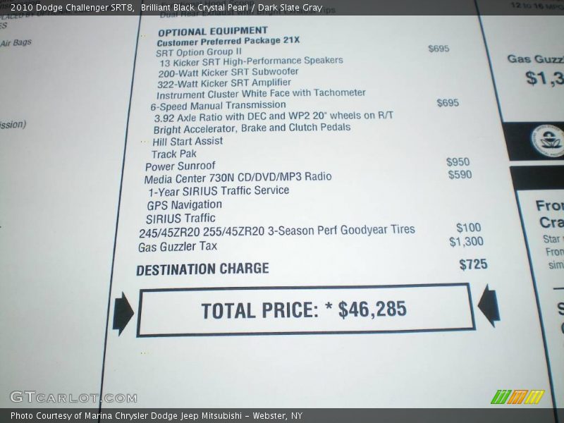  2010 Challenger SRT8 Window Sticker