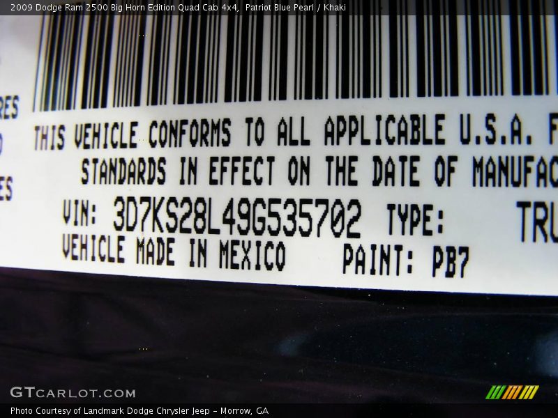 2009 Ram 2500 Big Horn Edition Quad Cab 4x4 Patriot Blue Pearl Color Code PB7
