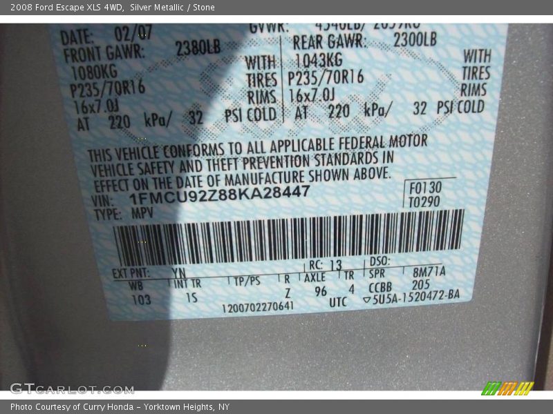 Silver Metallic / Stone 2008 Ford Escape XLS 4WD