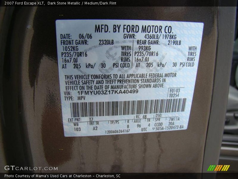 Dark Stone Metallic / Medium/Dark Flint 2007 Ford Escape XLT