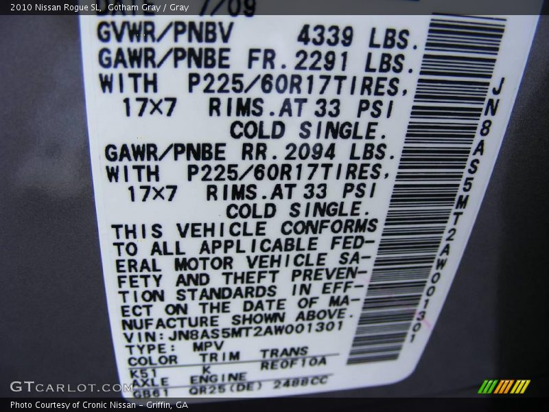 Gotham Gray / Gray 2010 Nissan Rogue SL