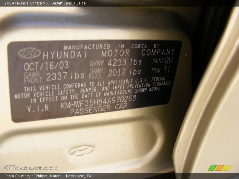 Desert Sand / Beige 2004 Hyundai Sonata V6
