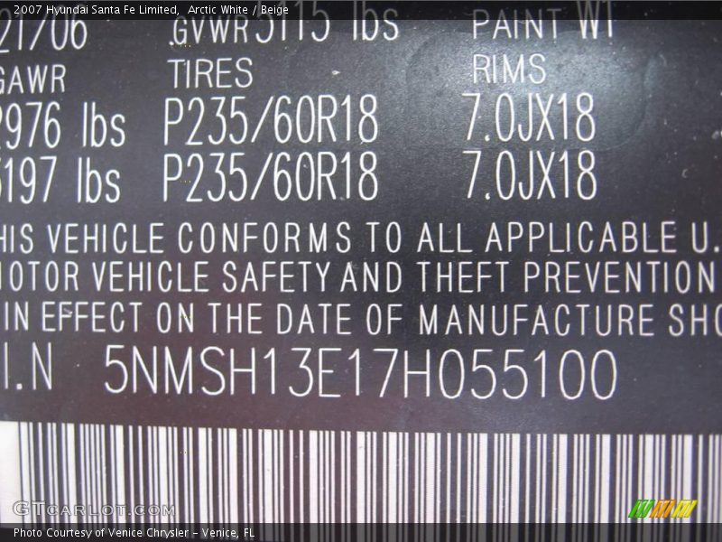 Arctic White / Beige 2007 Hyundai Santa Fe Limited