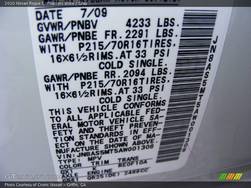 Phantom White / Gray 2010 Nissan Rogue S