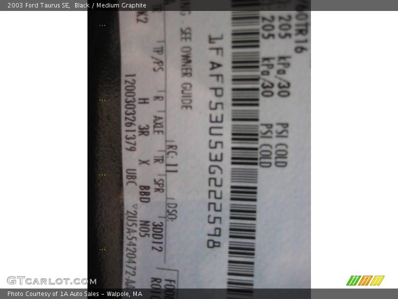 Black / Medium Graphite 2003 Ford Taurus SE