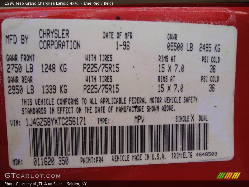 Flame Red / Beige 1996 Jeep Grand Cherokee Laredo 4x4