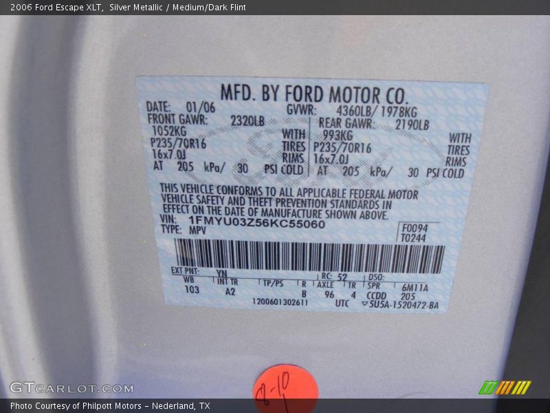 Silver Metallic / Medium/Dark Flint 2006 Ford Escape XLT