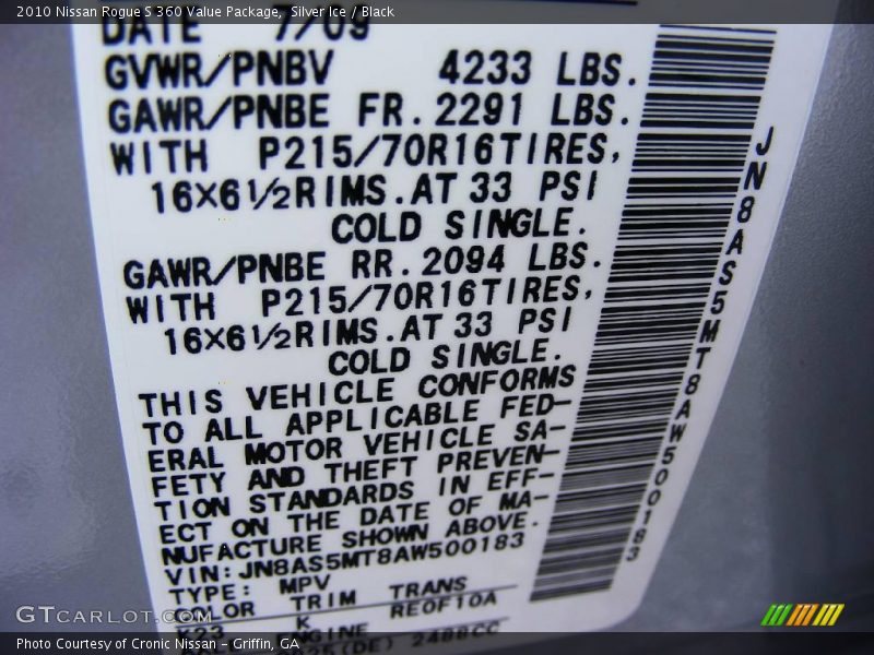 Silver Ice / Black 2010 Nissan Rogue S 360 Value Package