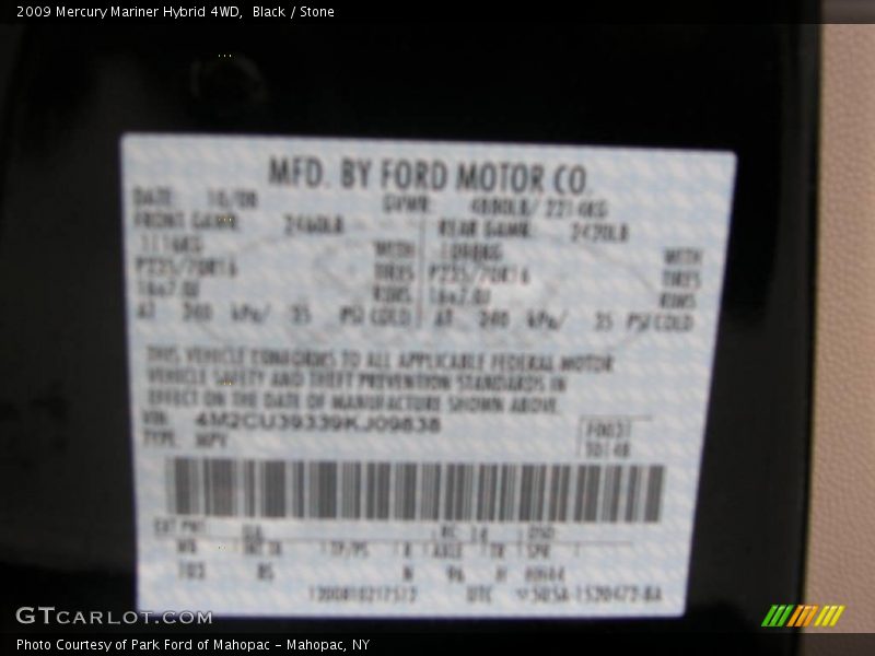 Black / Stone 2009 Mercury Mariner Hybrid 4WD