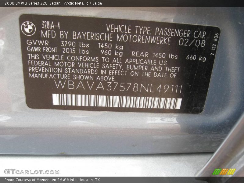Arctic Metallic / Beige 2008 BMW 3 Series 328i Sedan