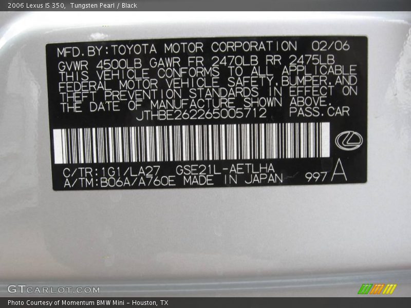 Tungsten Pearl / Black 2006 Lexus IS 350