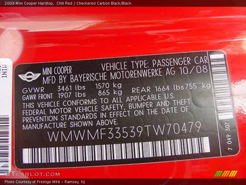 Chili Red / Checkered Carbon Black/Black 2009 Mini Cooper Hardtop