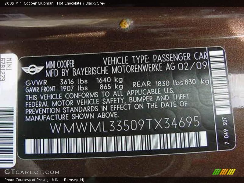 Hot Chocolate / Black/Grey 2009 Mini Cooper Clubman