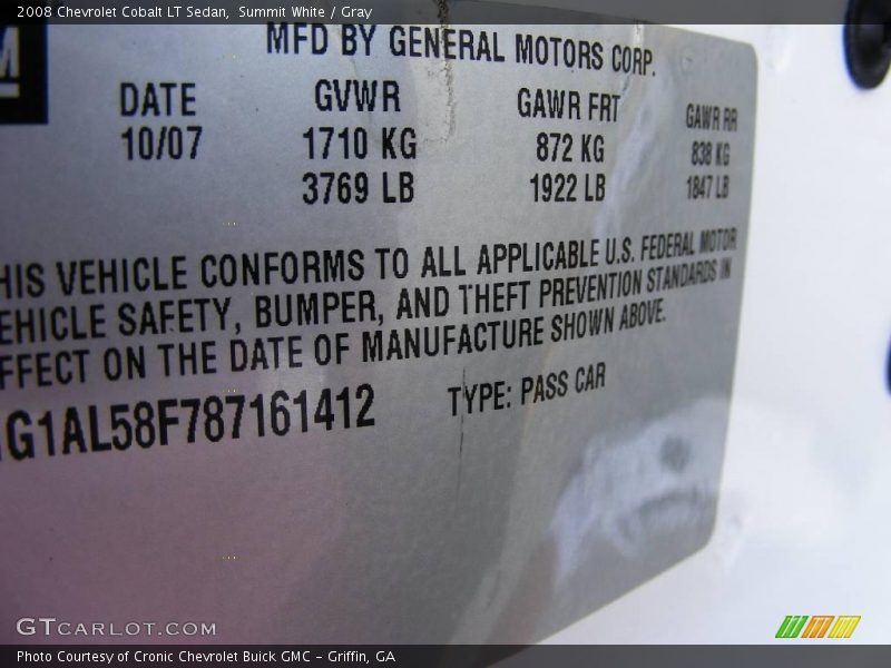 Summit White / Gray 2008 Chevrolet Cobalt LT Sedan