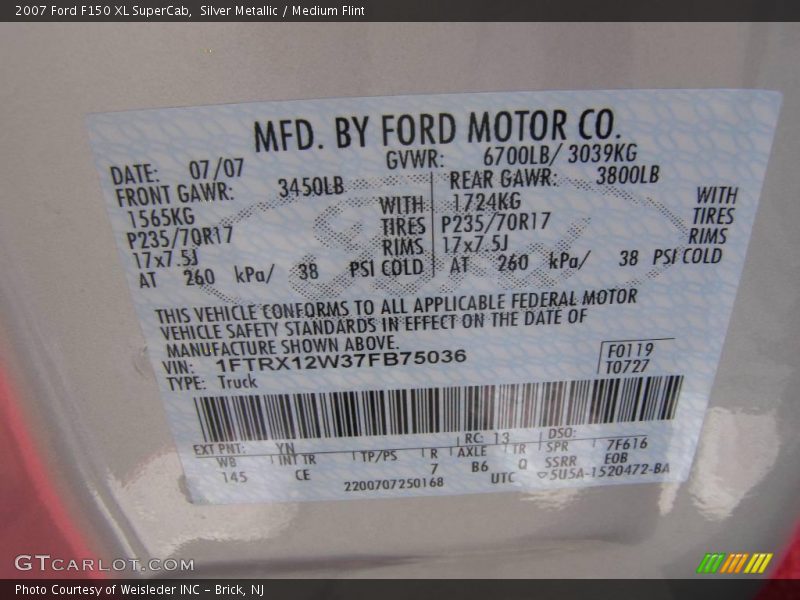 Silver Metallic / Medium Flint 2007 Ford F150 XL SuperCab