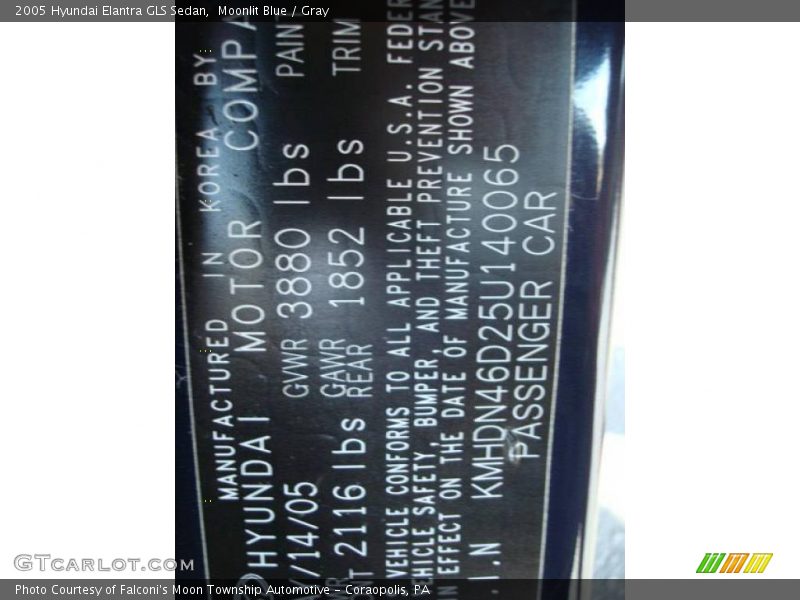 Moonlit Blue / Gray 2005 Hyundai Elantra GLS Sedan