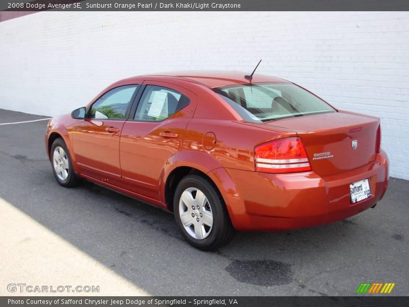 Sunburst Orange Pearl / Dark Khaki/Light Graystone 2008 Dodge Avenger SE
