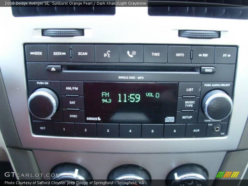 Sunburst Orange Pearl / Dark Khaki/Light Graystone 2008 Dodge Avenger SE