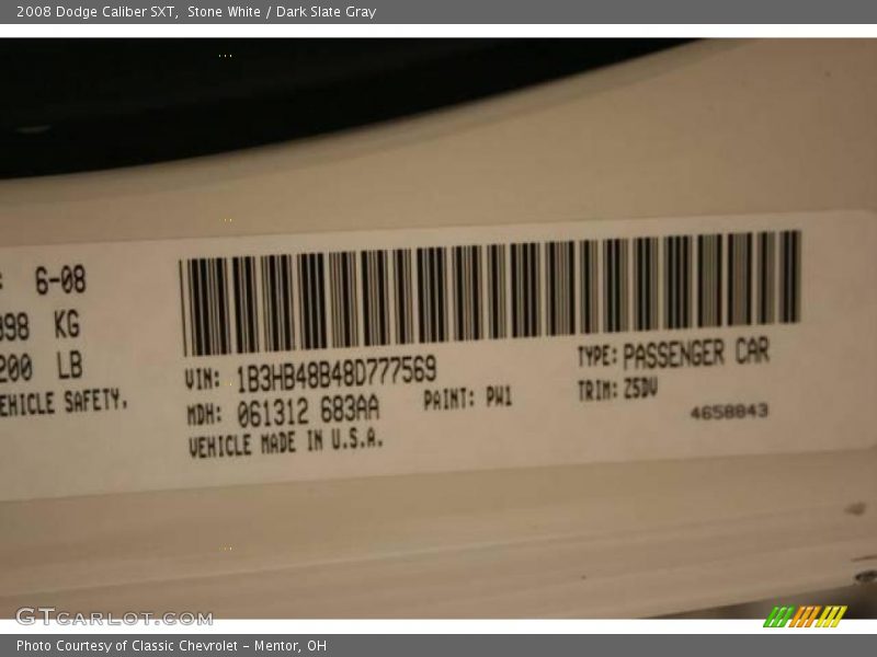 Stone White / Dark Slate Gray 2008 Dodge Caliber SXT
