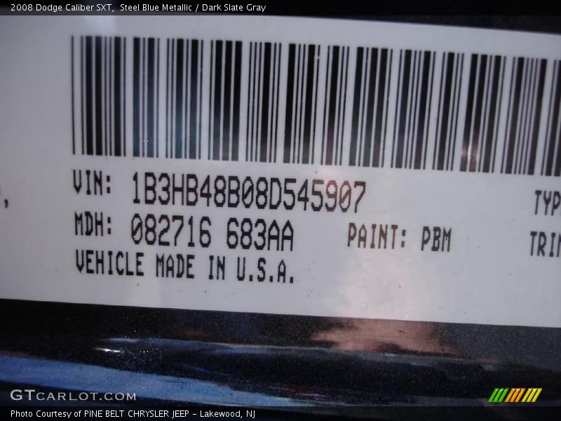 Steel Blue Metallic / Dark Slate Gray 2008 Dodge Caliber SXT