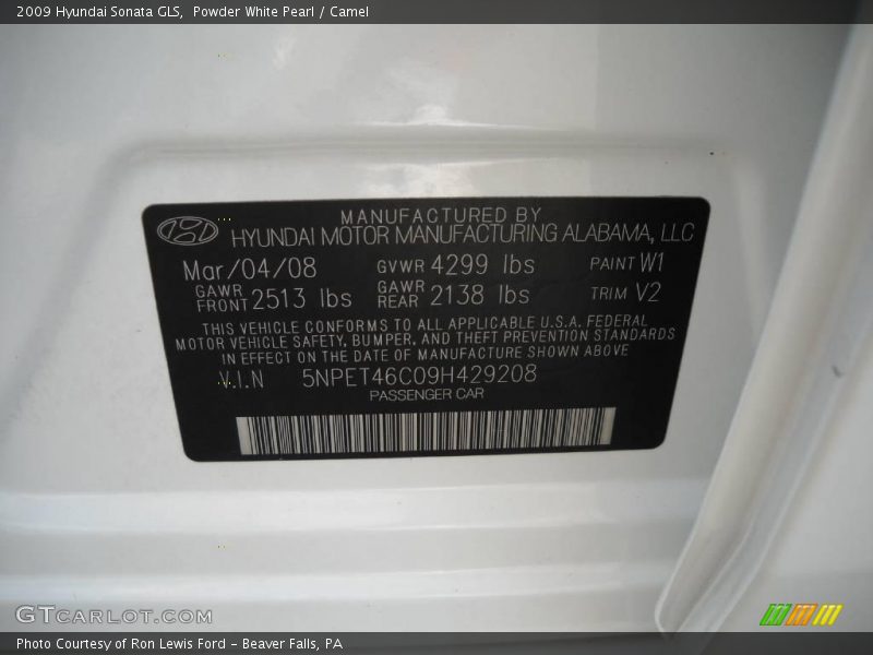 Powder White Pearl / Camel 2009 Hyundai Sonata GLS
