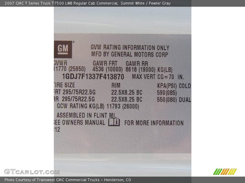 Summit White / Pewter Gray 2007 GMC T Series Truck T7500 LWB Regular Cab Commercial