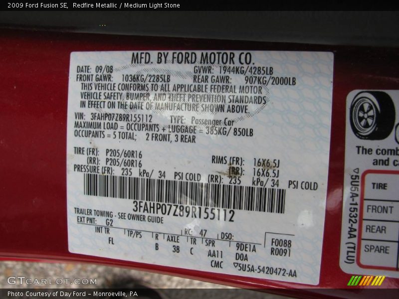 Redfire Metallic / Medium Light Stone 2009 Ford Fusion SE
