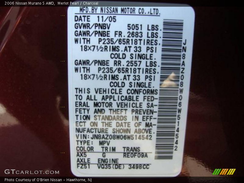 Merlot Pearl / Charcoal 2006 Nissan Murano S AWD