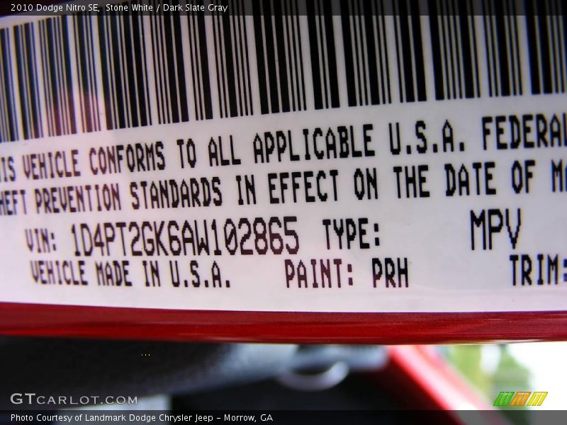 Stone White / Dark Slate Gray 2010 Dodge Nitro SE