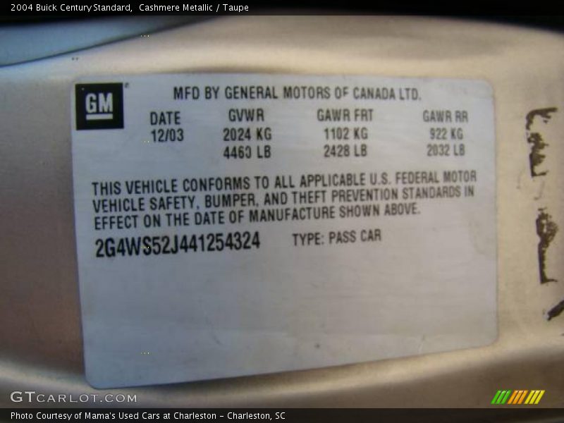 Cashmere Metallic / Taupe 2004 Buick Century Standard