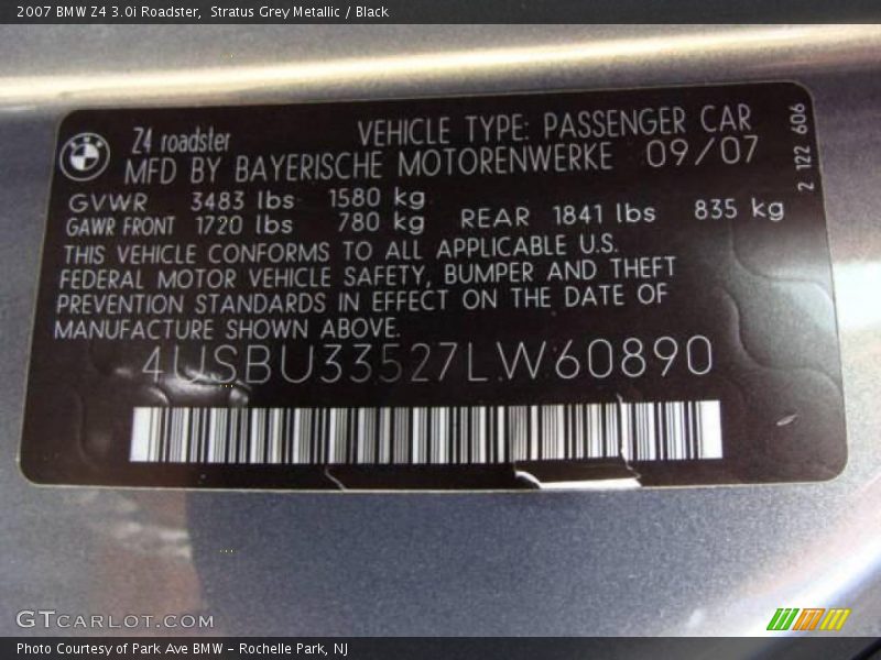 Stratus Grey Metallic / Black 2007 BMW Z4 3.0i Roadster