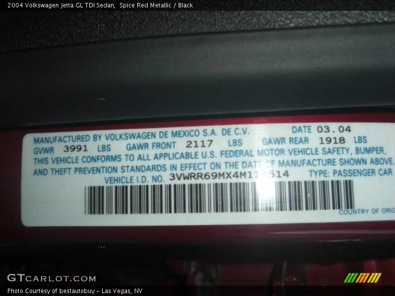 Spice Red Metallic / Black 2004 Volkswagen Jetta GL TDI Sedan
