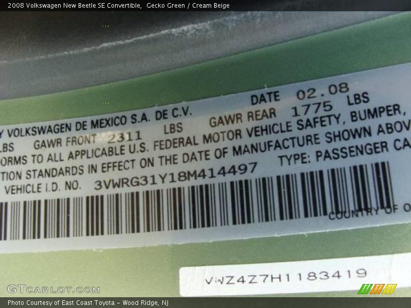Gecko Green / Cream Beige 2008 Volkswagen New Beetle SE Convertible