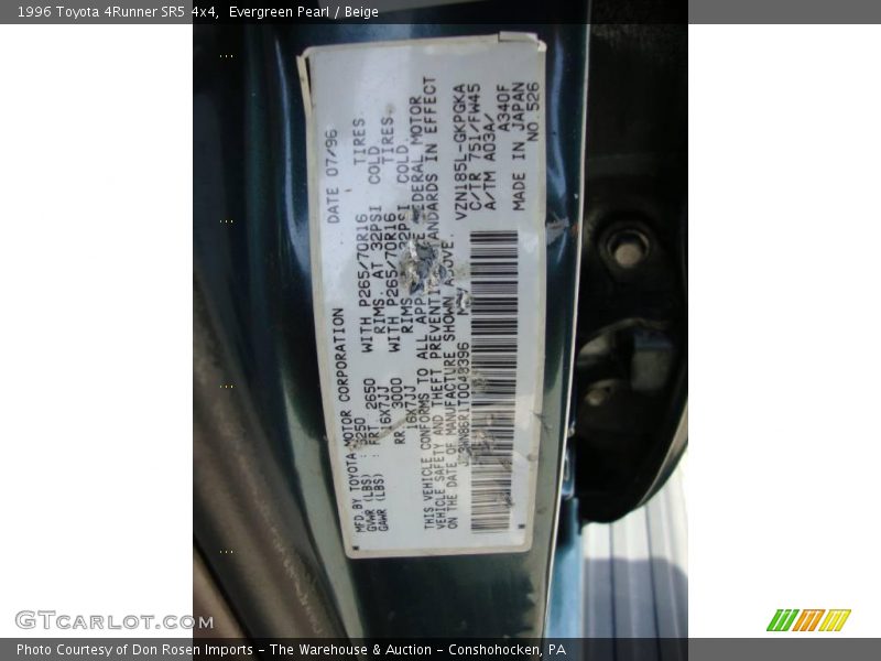 Evergreen Pearl / Beige 1996 Toyota 4Runner SR5 4x4