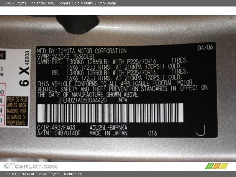 Sonora Gold Metallic / Ivory Beige 2006 Toyota Highlander 4WD