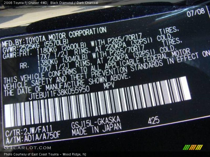 Black Diamond / Dark Charcoal 2008 Toyota FJ Cruiser 4WD