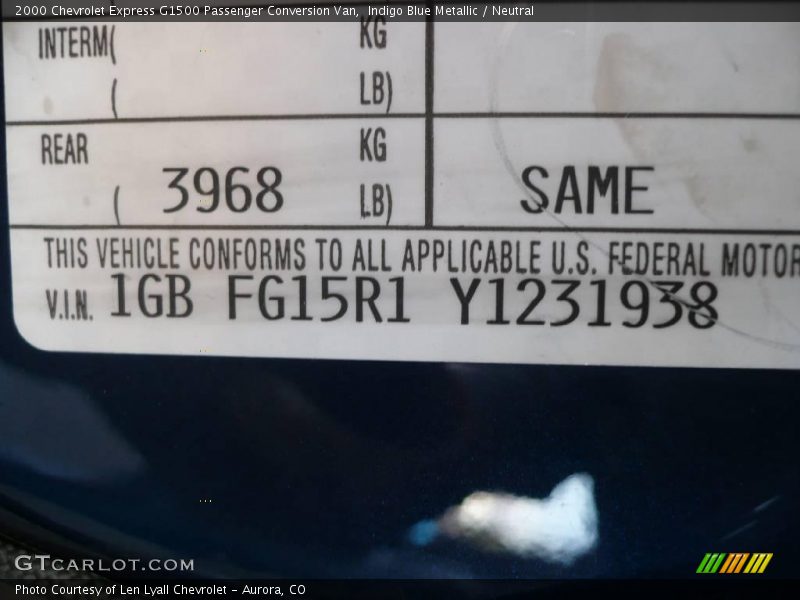 Indigo Blue Metallic / Neutral 2000 Chevrolet Express G1500 Passenger Conversion Van