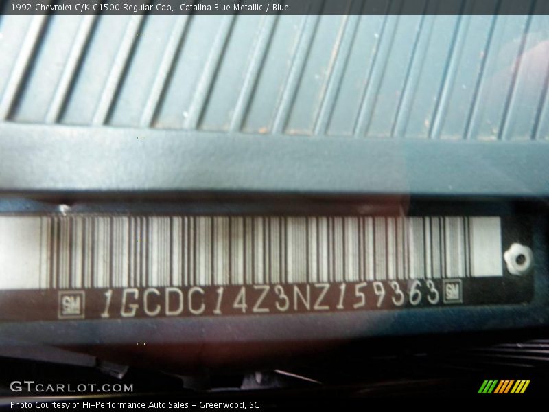 Catalina Blue Metallic / Blue 1992 Chevrolet C/K C1500 Regular Cab
