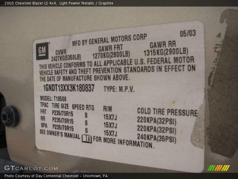 Light Pewter Metallic / Graphite 2003 Chevrolet Blazer LS 4x4